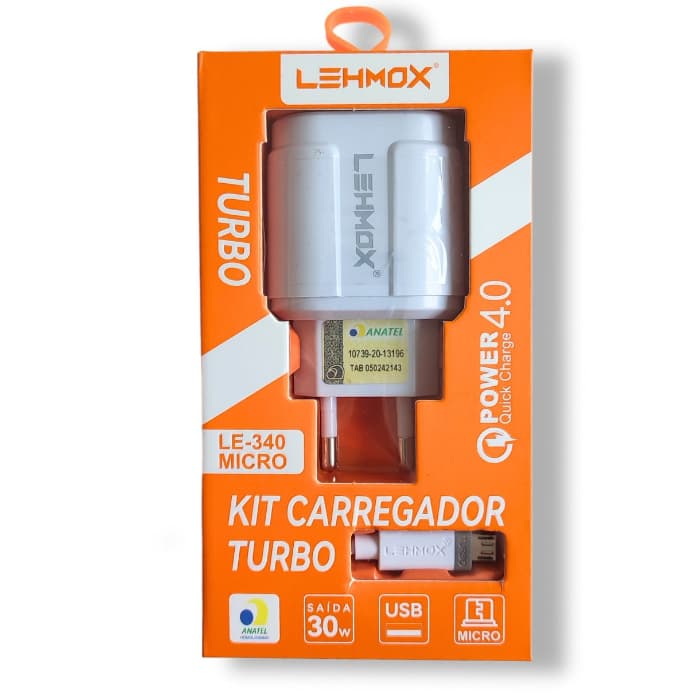 Carregador Rápido Turbo Celular Android V8 / Tipo C Micro Usb  Completo