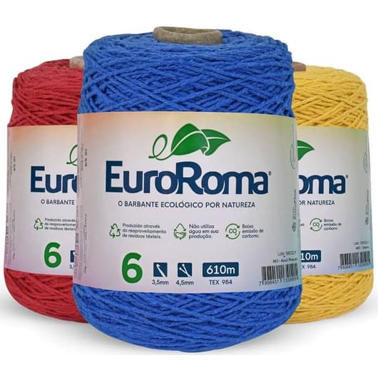 Barbante Euroroma  600g Colorido para Crochê Tricô  Artesanato   Fio nº 6 - 600 g   610 m