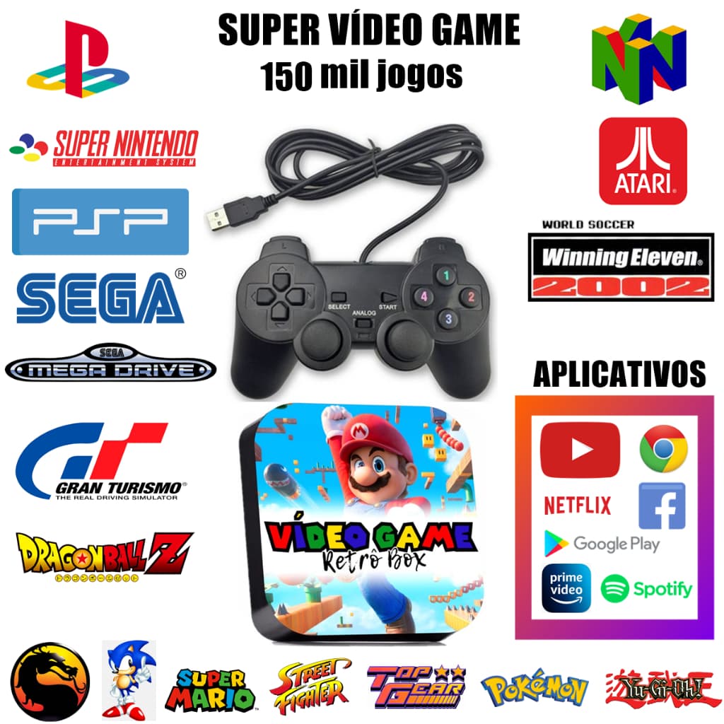 Video Game Retro Box 150.000 Jogos + Controle (Android) Não Precisa Internet Diversos Emuladores