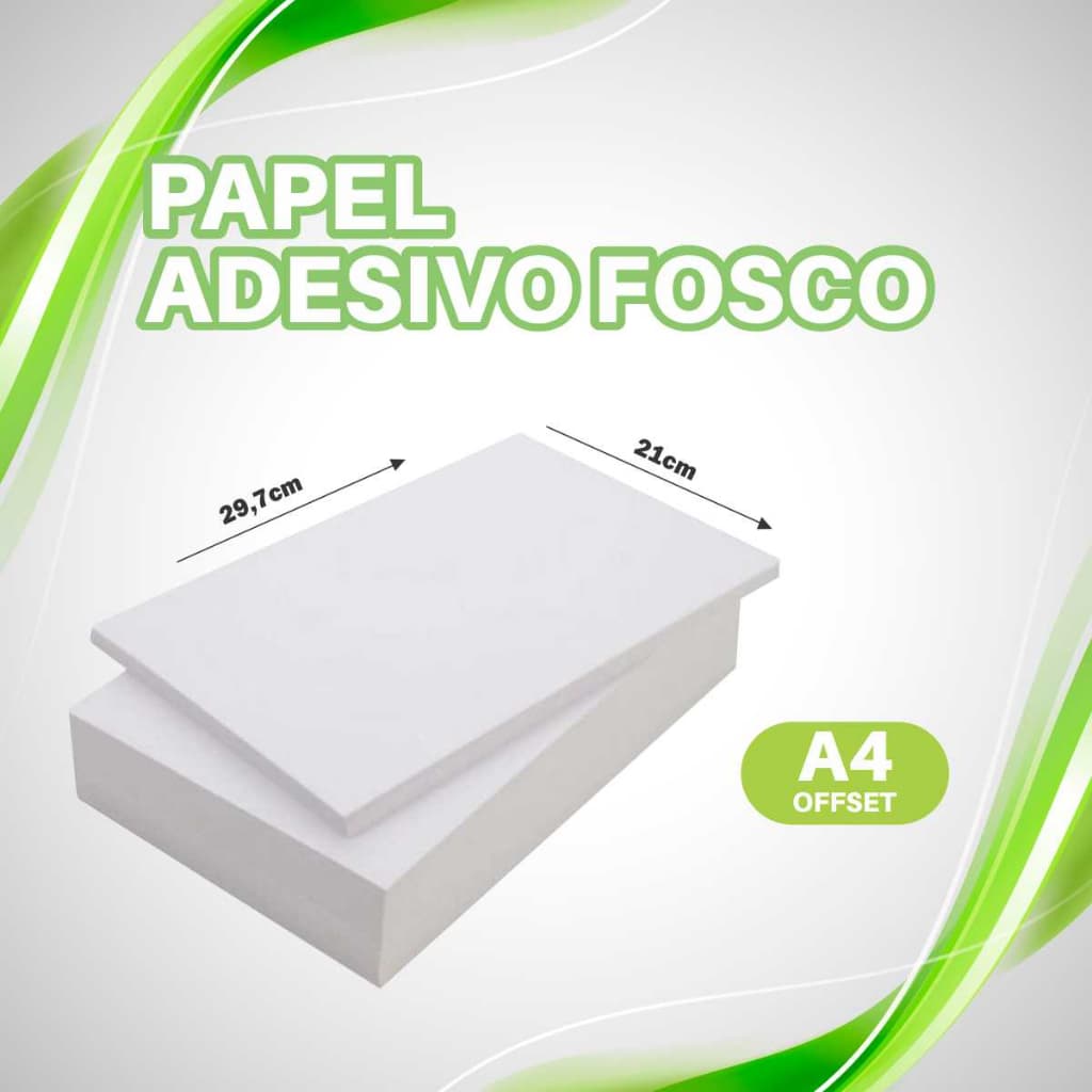 Papel Adesivo Fosco 100 folhas Tamanho A4 173g Branco Fosco 50 a 100 folhas