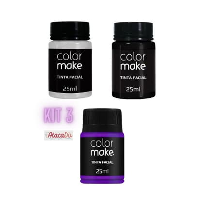 Kit Tinta Líquida Colormake Branca, Preta e Roxa 25ml