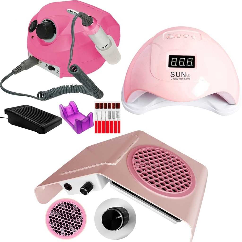 Kit Unha Cabine Sun 5 48w Lixa Lixadeira Motor Porquinho Aspirador Sugador Coletor de Pó Unhas Manicure Gel Acrigel Porcelana Profissional