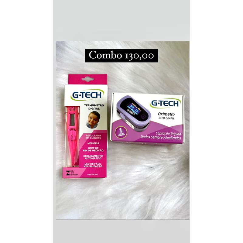 oxímetro roxo G-TECH e termômetro digital rosa G-TECH
