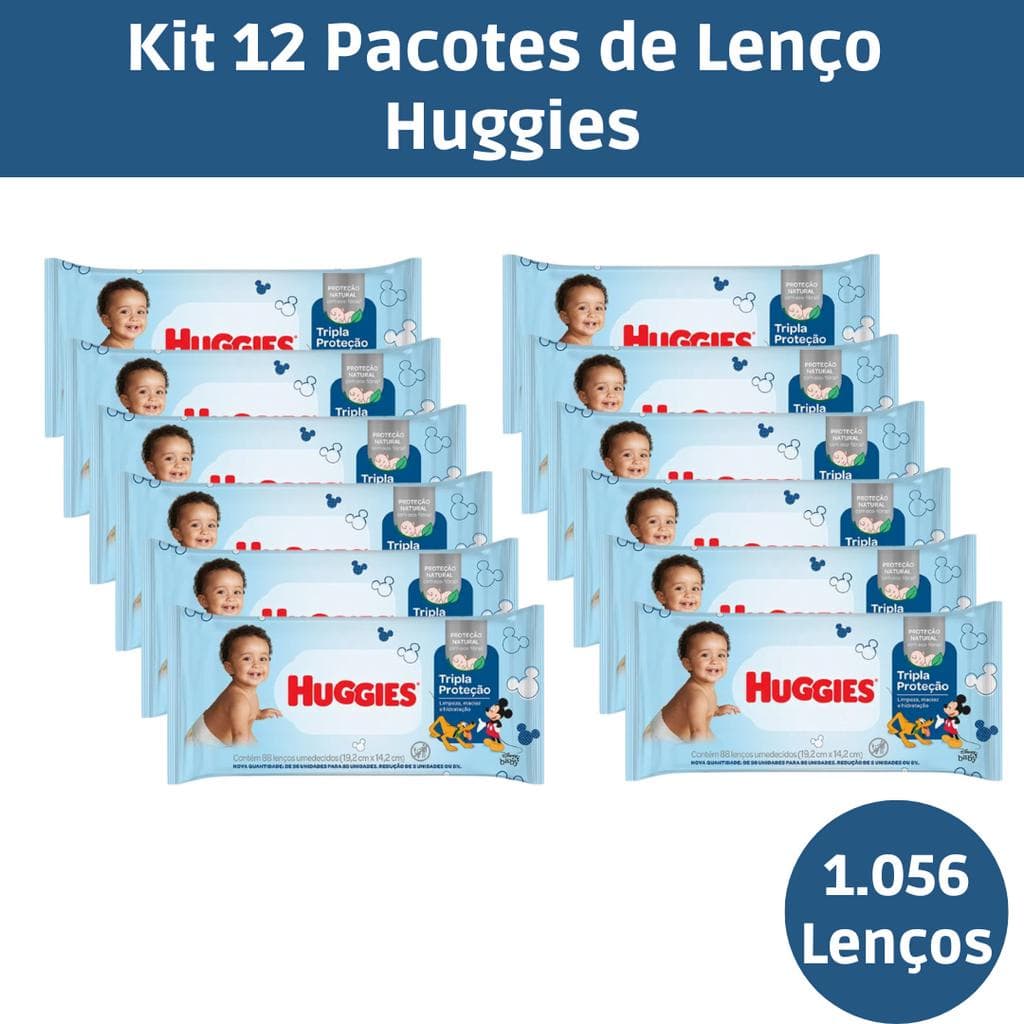 Kit 12 Lenços Umedecidos Huggies Tripla Proteção 88 Unidades