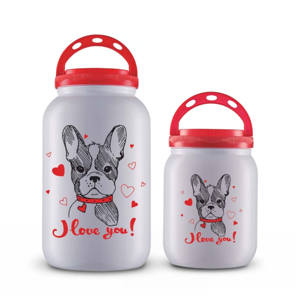 Kit 2 Potes Ração 3,6L Petisco 1,7L Dog Love Armazenador Porta Guarda Ração Petisco Com Alça Gato Cachorro Pet Tampa