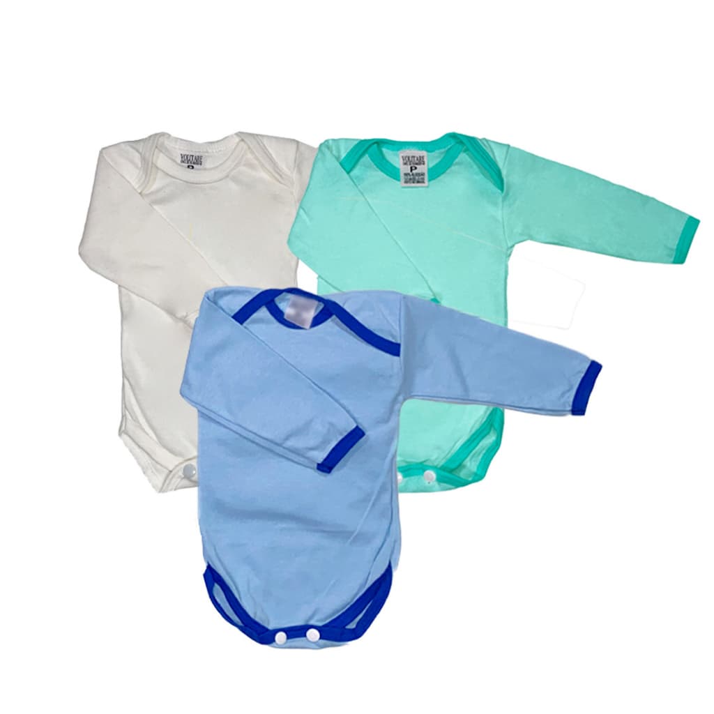 Kit 3 Body de Bebê Manga Longa 100% Algodão Malha Maternidade Enxoval