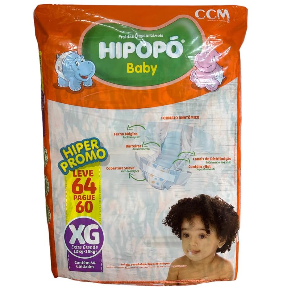 Fraldas Descartáveis Pacotão Hipopó DIA E NOITE