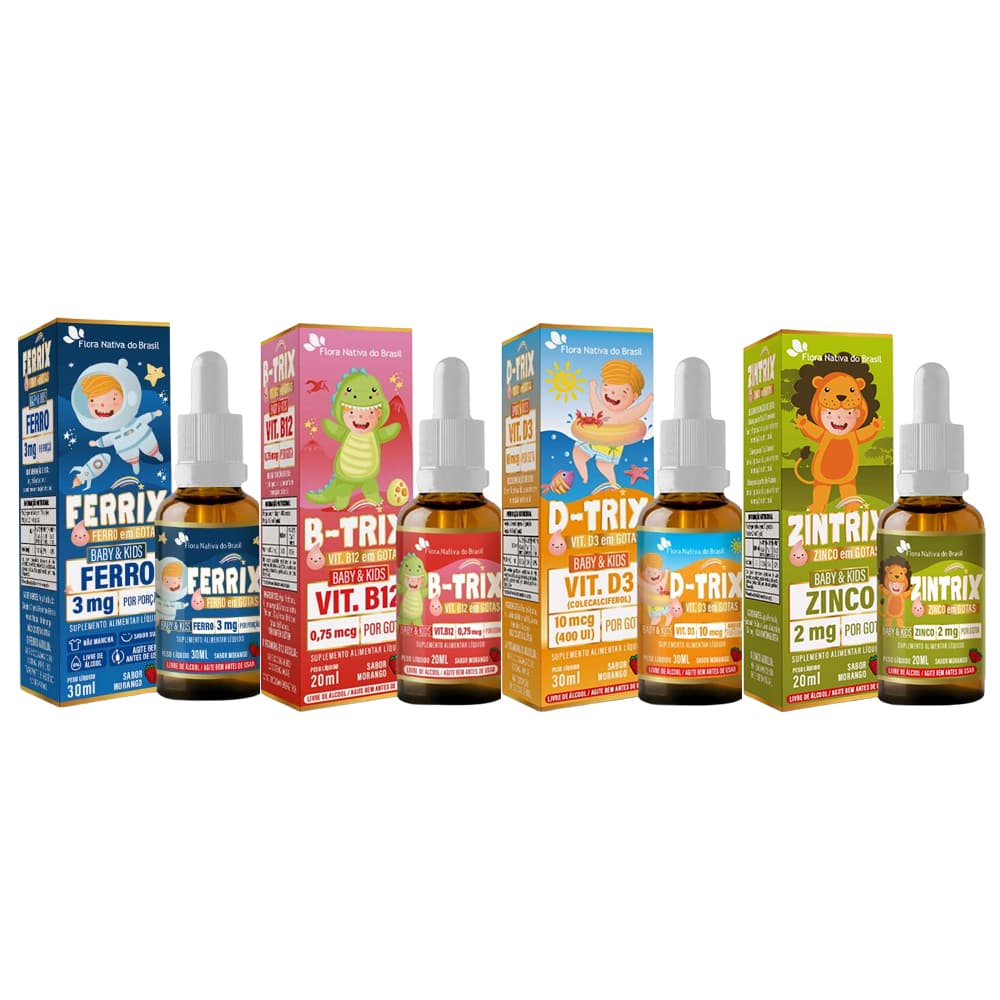Vitaminas Em Gotas - Ferro, Zinco, Vitamina B12, Vitamina D3 - Flora Nativa do Brasil - Escolha a Sua.