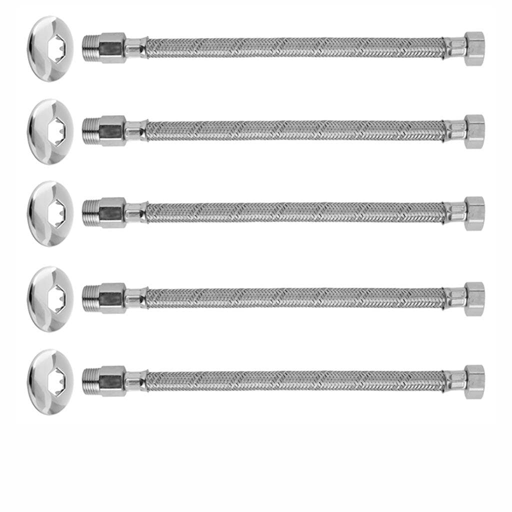 kit com 5 Engate  Flexível 60cm Aço Inox Trançado Água Quente e Fria Macho e Fêmea para torneiras