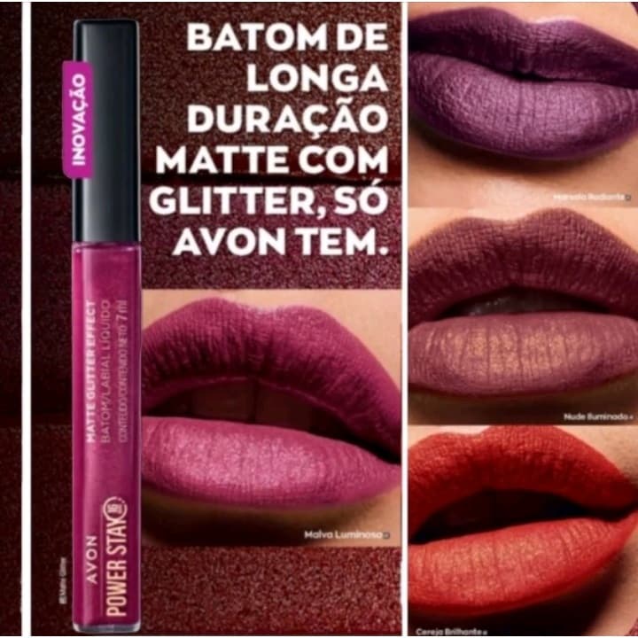 Batom Líquido Power Stay Matte Glitter Effect Avon 16horas Duração 7ml Vermelhaço/Malva Luminoso/Nud