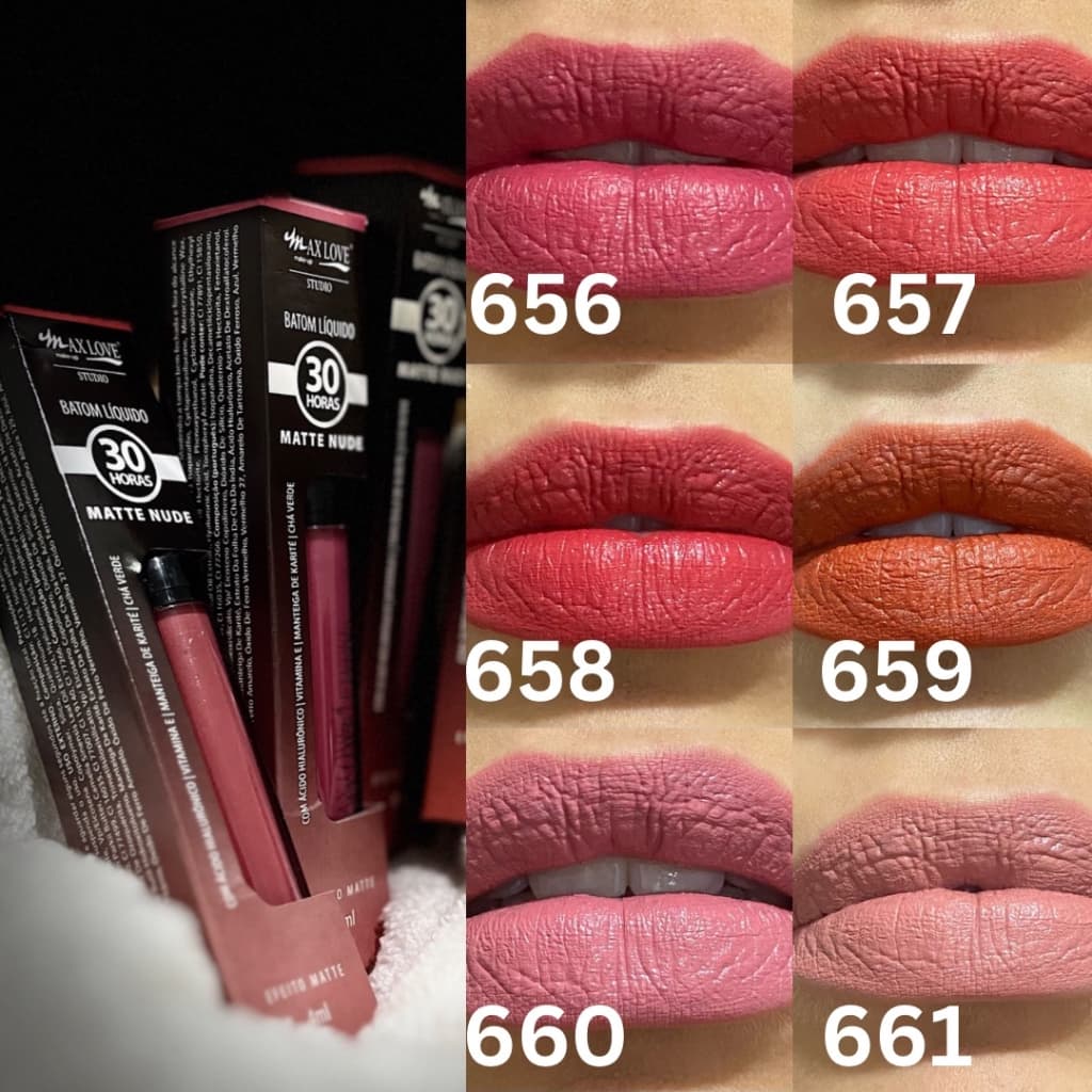 Batom Liquido Max Love Nude Matte Líquido 30 horas Maquiagem de Longa Duração 656 ao 661