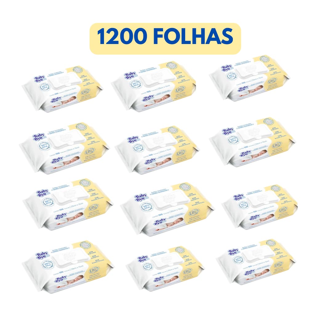KIT ATÉ 1200 Toalhas/Lenço Umedecidos Baby byn RN 12 PCTS (100un cada pacote)
