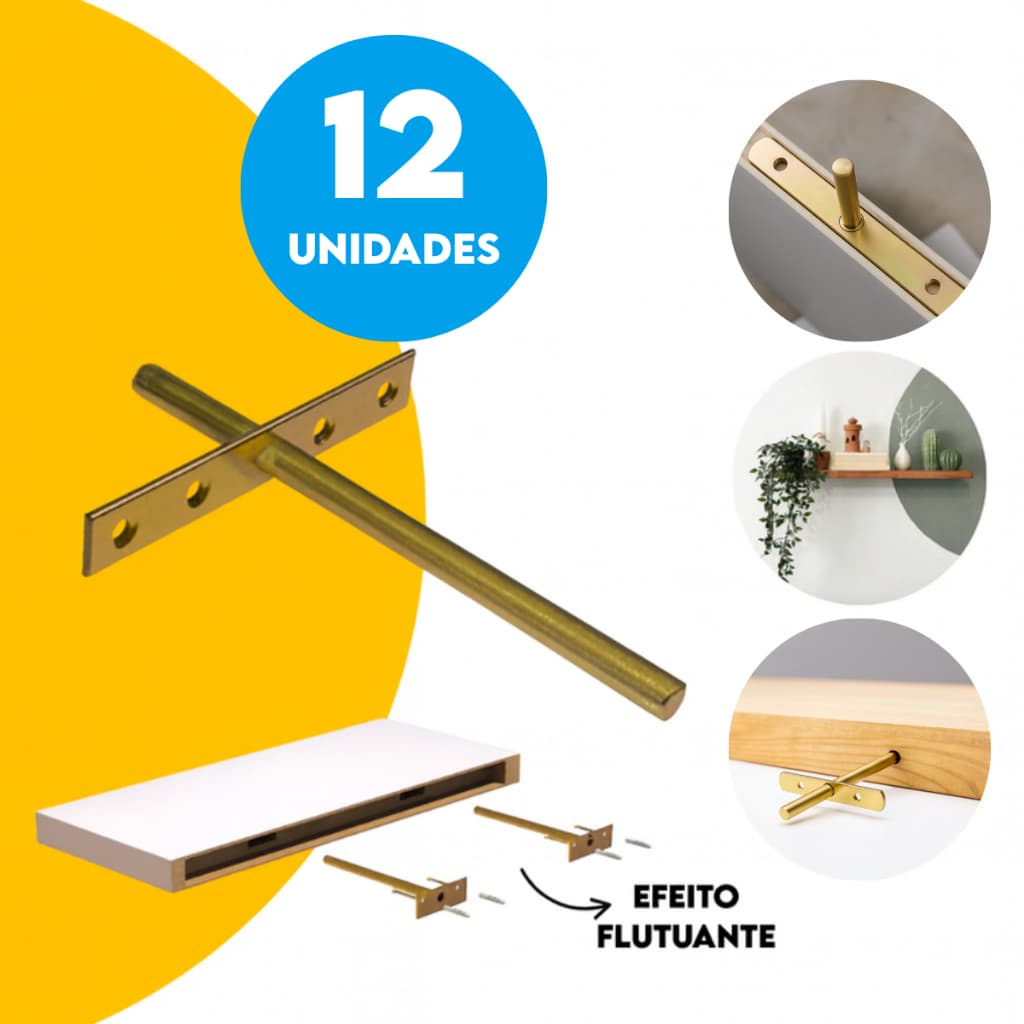 Suporte Invisível 20cm De Embutir Para MDF Prateleira Parede 12 Unidades