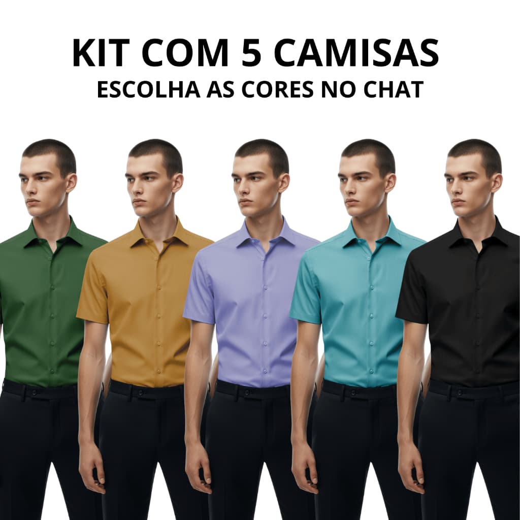 Kit 5 Blusa Social Masculina Slim Casual Premium Elegante Manga Curta Slim Fit Luxo