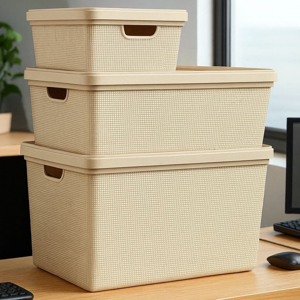 Kit 3 Caixas Organizadoras Com Tampa Cesto Grande em Plástico Banheiro 5 Litros 15 Litros 22 Litros