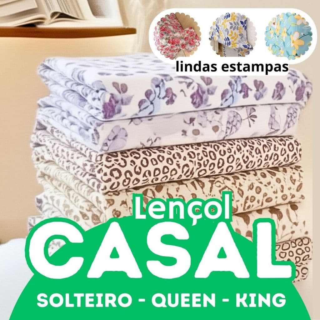 Jogo de Lençol Antialérgico Estampado = Estampas Sortidas - Solteiro - Casal - Queen - King