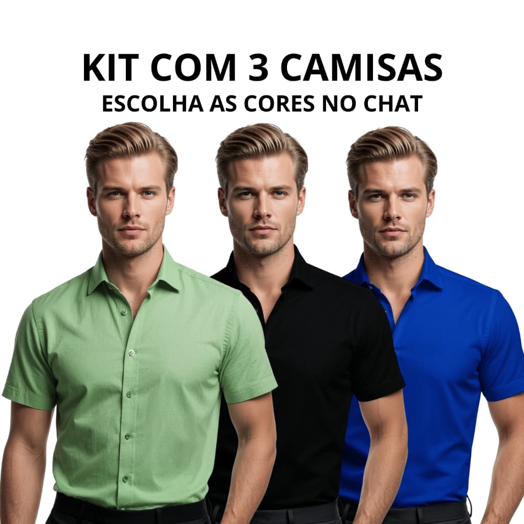 Kit 3 Camisa Elastano Social Slim Casual Premium Elegante Slim Fit Masculina Luxo