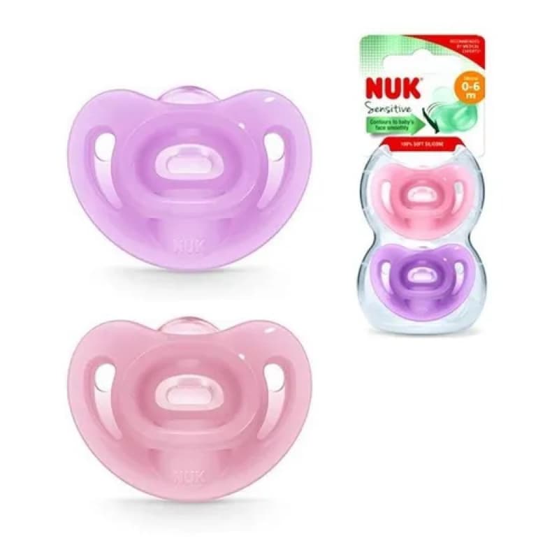KIT COM DUAS CHUPETAS NUK SENSITIVE SOFT 100% SILICONE 0 a 6 MESES