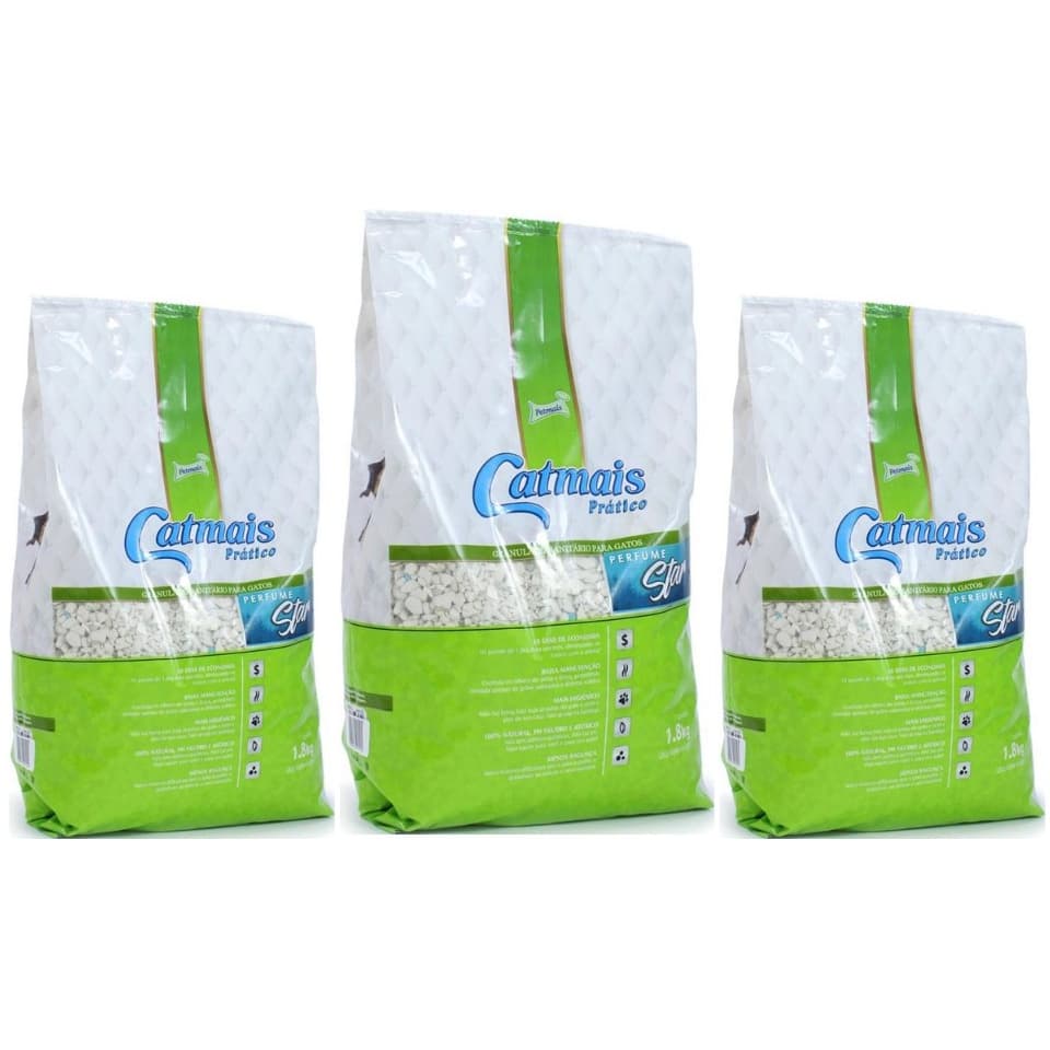 Kit C/ 3 Areias Sanitárias Granulado Prático Catmais 1,8kg