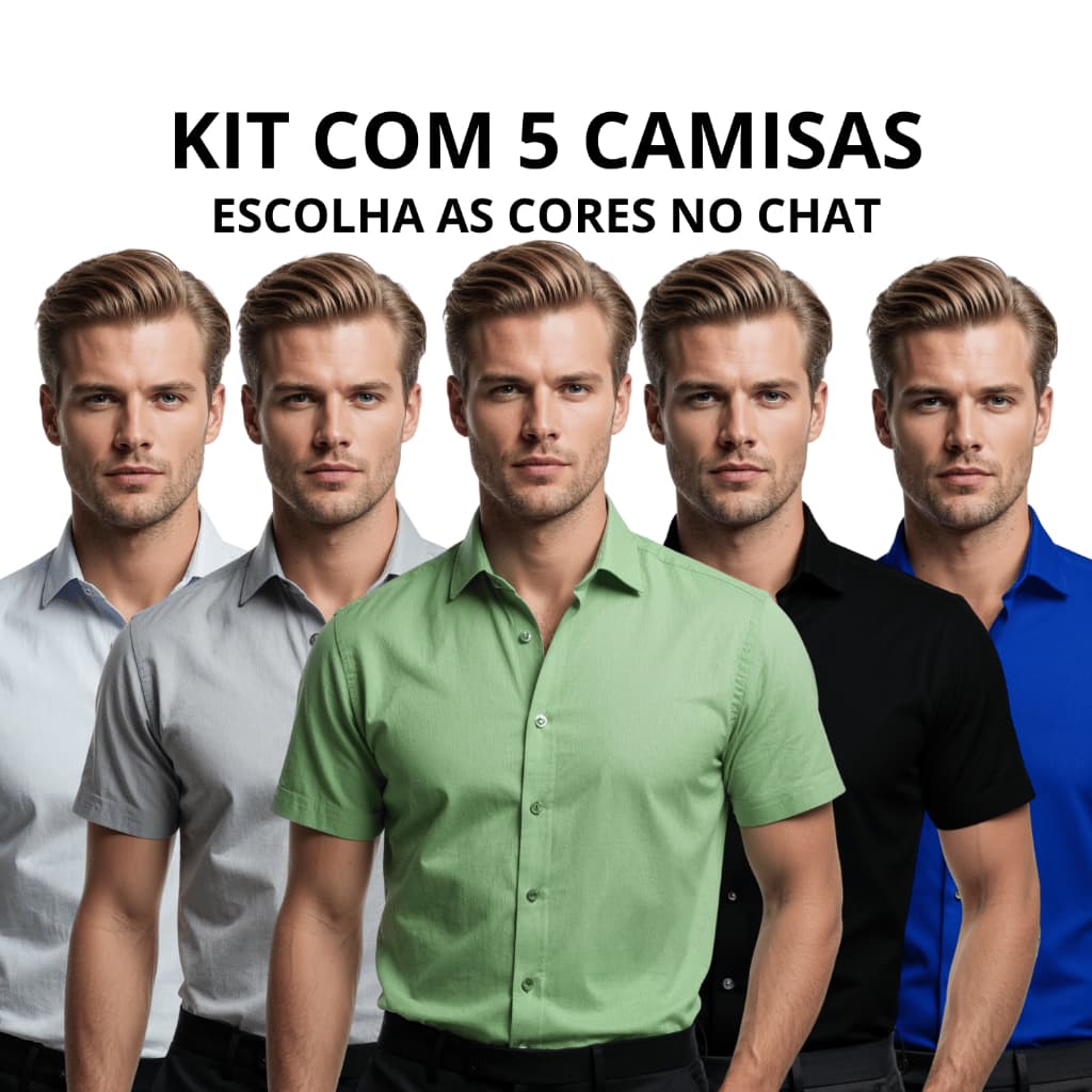 Kit 5 Camisa Social Manga Curta Slim Masculina Elastano Premium  Luxo