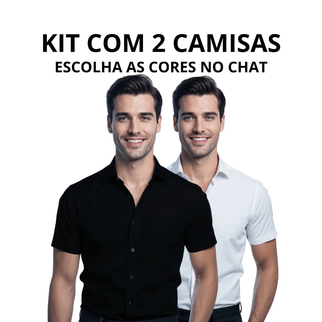 Kit 2 Camisa Social Elastano Premium Slim Fit Luxo Manga Curta Slim Elegante