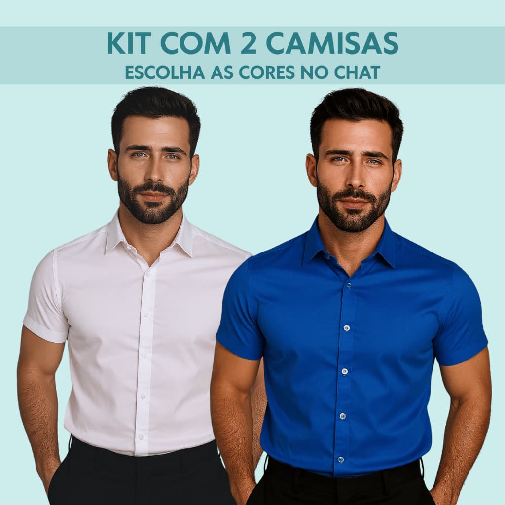 Kit 2 Camisa Social  Slim Curta Elastano Fit Elegante Premium Masculina Blusa Slim Casual Luxo