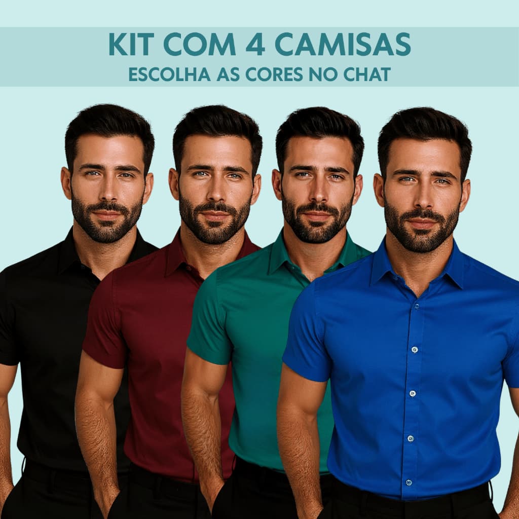 Kit 4 Camisa Social Slim Casual Premium Elegante Slim Fit Algodão Masculina
