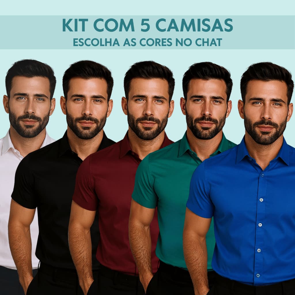 Kit 5 Camisa Social Slim Casual Premium Elegante Slim Fit Algodão Masculina