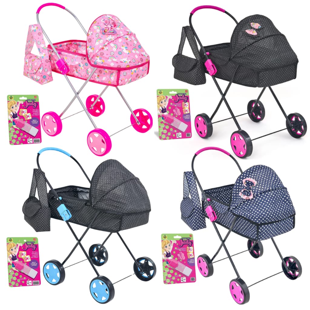 Carrinho De Boneca Grande Infantil C/ Berço Bebê Reborn Xikitinha Rosa Dobrável + Bolsa e Mamadeira