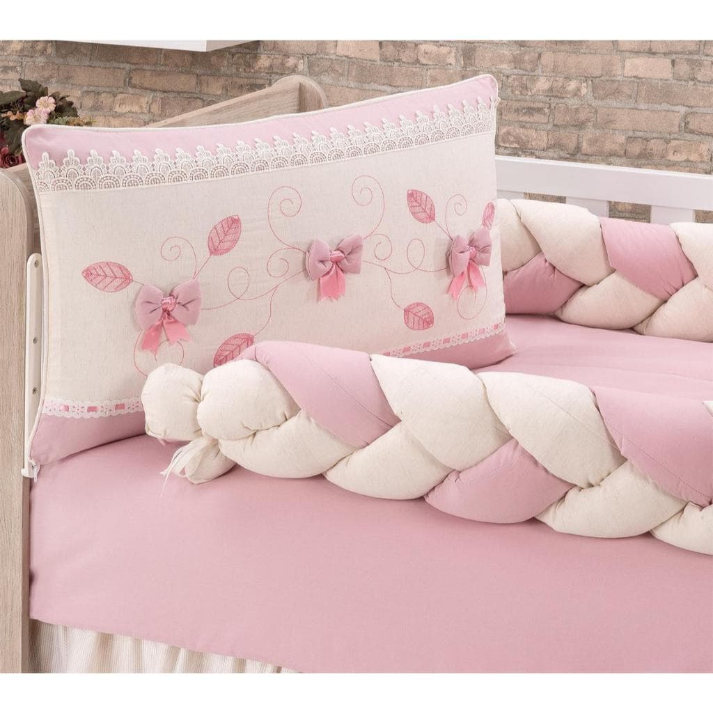 KIT ENXOVAL PARA BERÇO BEBÊ MODELO DE TRANÇA 8 PEÇAS LAÇOS ENLACE ROSE MENINA DELICADO LUXO