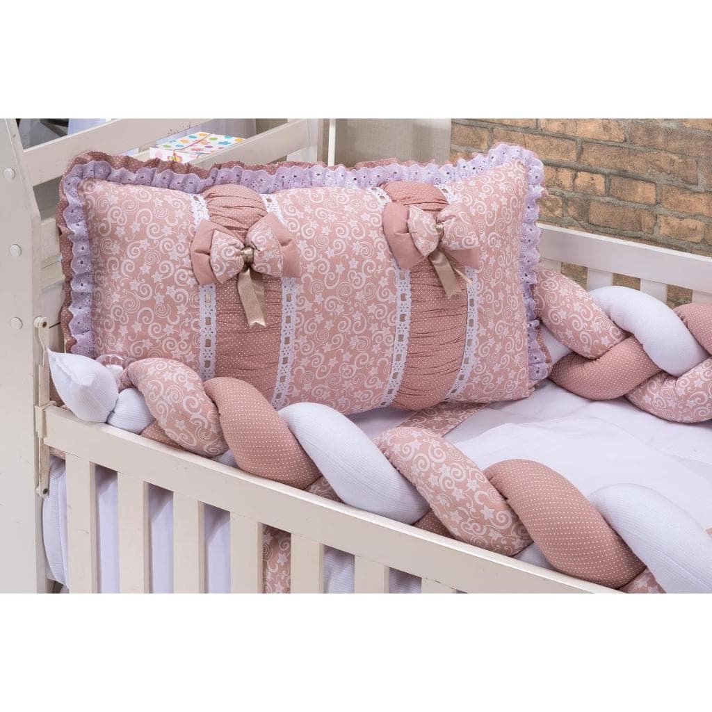 KIT ENXOVAL PARA BERÇO BEBÊ MODELO DE TRANÇA 8 PEÇAS DOCE ENCANTO SALMON MENINA DELICADO LUXO