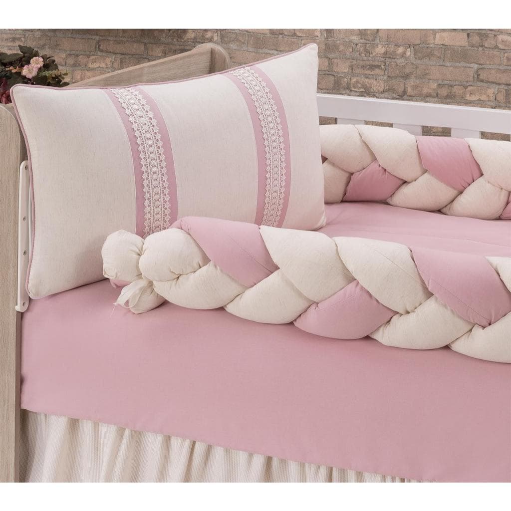 KIT ENXOVAL PARA BERÇO BEBÊ MODELO DE TRANÇA 8 PEÇAS FIORENCE ROSE MENINA DELICADO LUXO