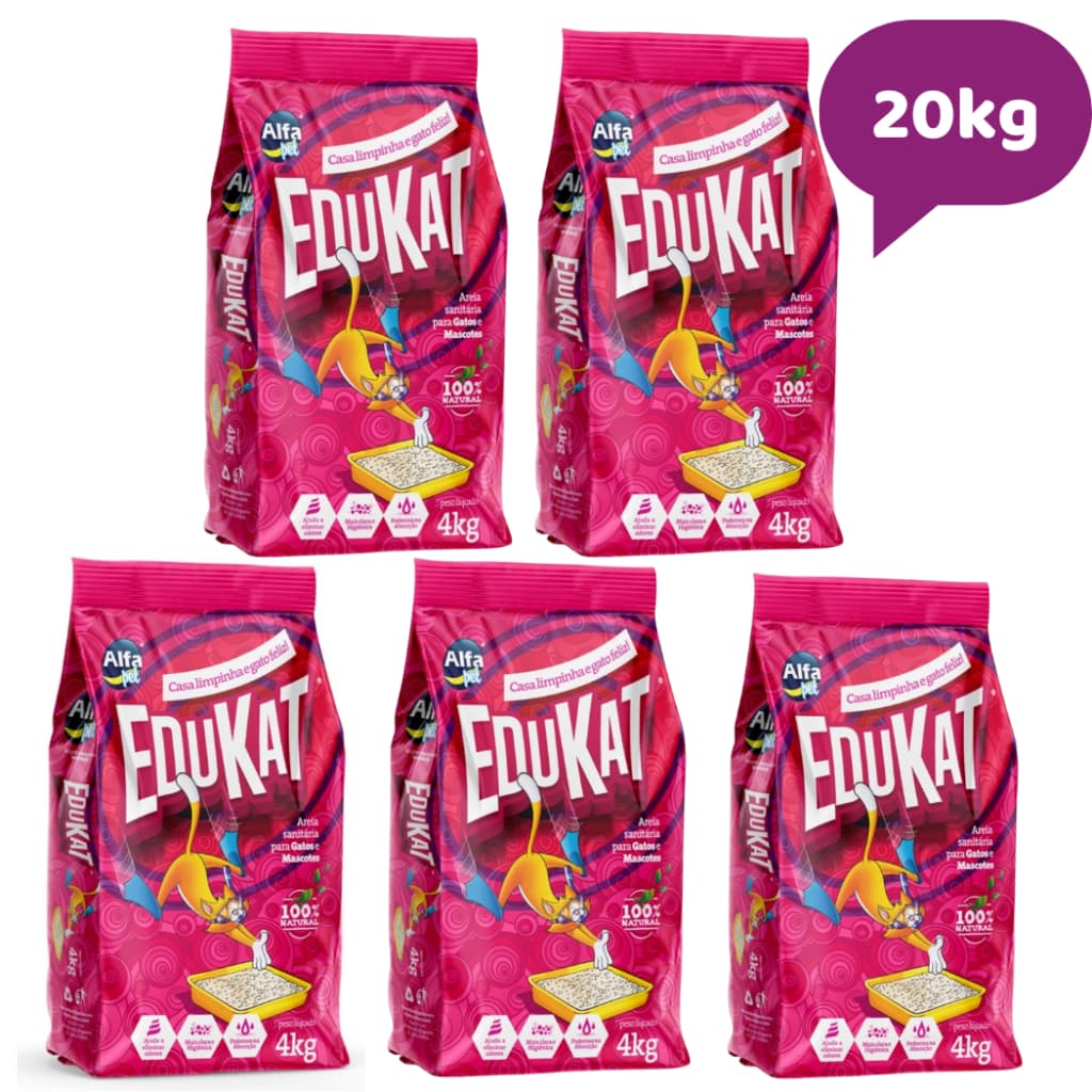 Kit 5und Areia Sanitária Higiênica Para Gatos Anti Odor Edukat Pacote de 4kg (LIMITE DE ENVIO 1 FARDO POR PEDIDO)