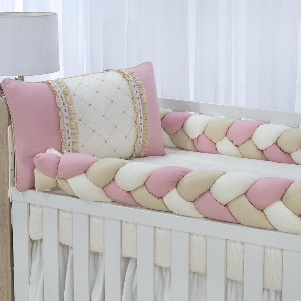 KIT ENXOVAL PARA BERÇO BEBÊ MODELO DE TRANÇA 8 PEÇAS MOSAICO ROSE MENINA DELICADO LUXO
