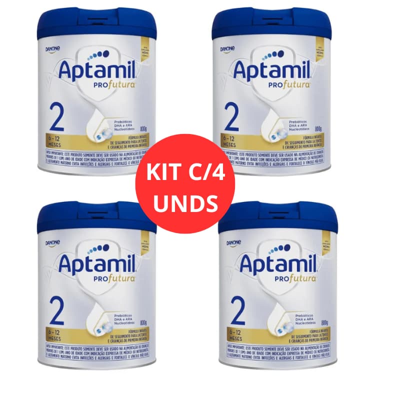 Kit C/4 Fórmula Infantil Aptamil Profutura 2 Danone 6 a 12 meses 800g
