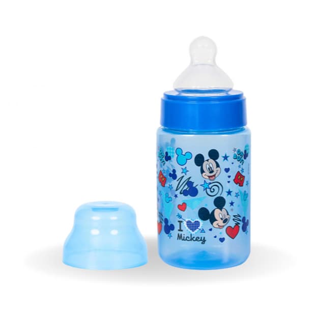 Mamadeira compacta Azul para bebê BabyGo Disney Mickey Mouse 300ml Wide Neck Orto Sil bico silicone