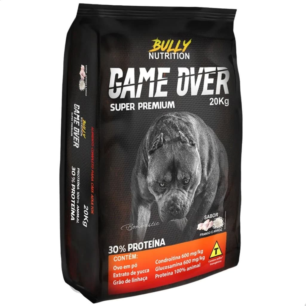 Ração Game Over Super Premium Sabor Arroz Frango 20kg Bully Nutrition