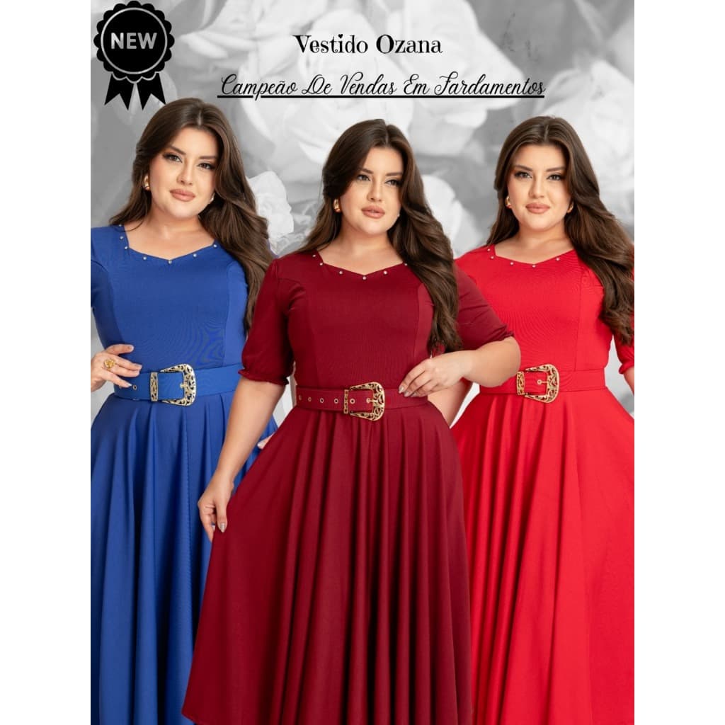 Vestido Mide Gode Com Cinto Manga Princesa Moda Evangélica