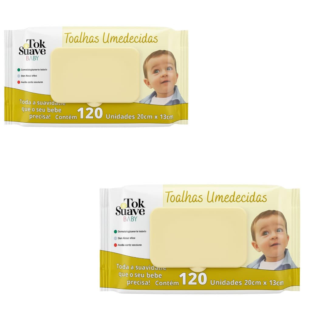 KIT 2 PCTS Toalhas Umedecidas bebe/infantil TOK SUAVE BABY 240UN (120 cada pct)