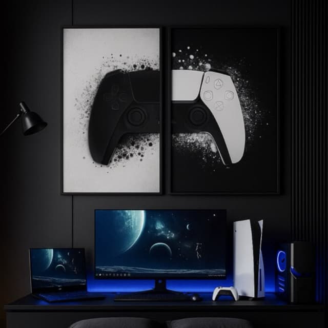 quadro mosaico decorativo vídeo game controle gamer 2 peças