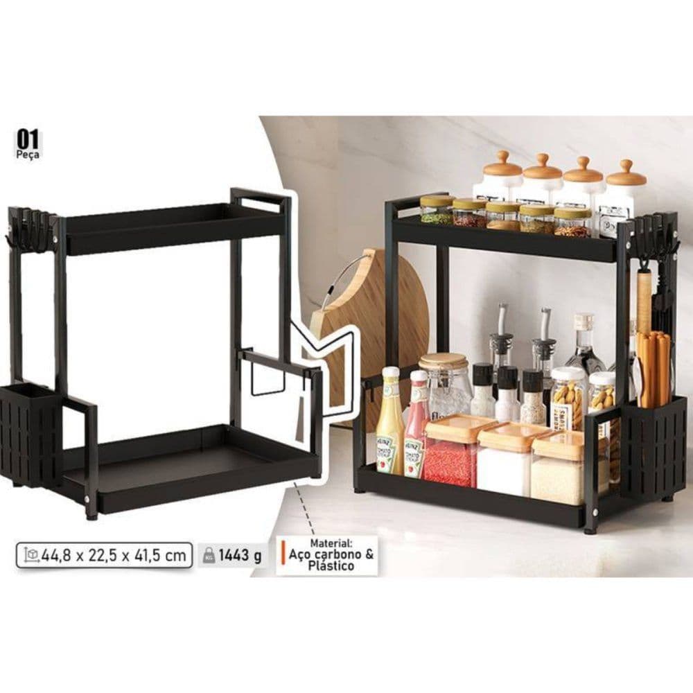 Organizador Multiuso Preto 2 Andares Suporte Multiuso De Cozinha