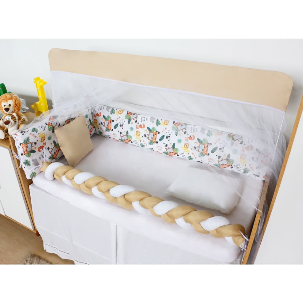 Kit Berço 9 Peças Clean Safári Enxoval Bebê Completo Confortável e Seguro Protetor De Berço