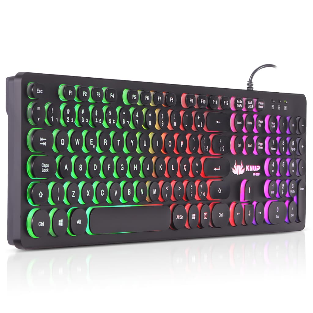 Teclado Semi Mecânico Gamer Com Fio USB Led RGB Abnt2 Teclas Chocolate Original Knup Computador Pc