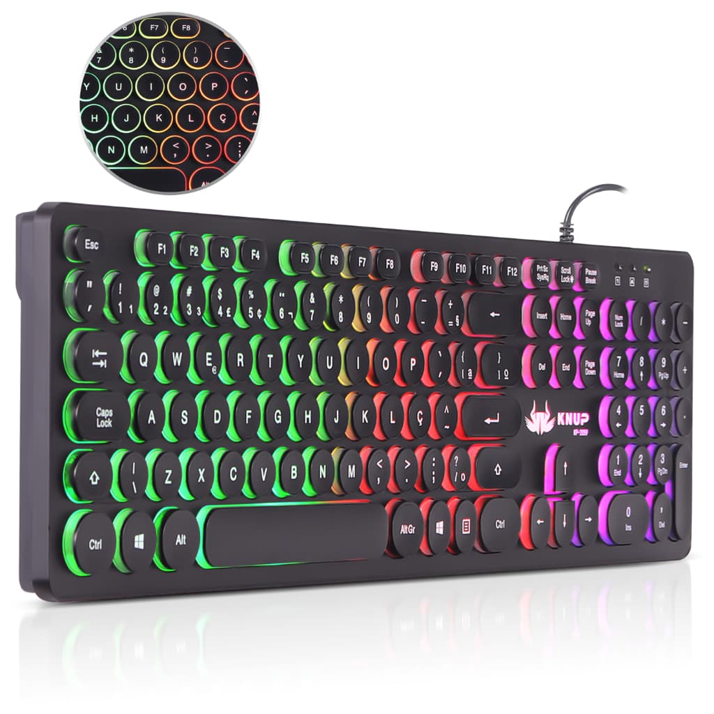 Teclado Semi Mecânico Gamer Com Fio USB Led RGB Abnt2 Teclas Chocolate Original Knup Computador Pc