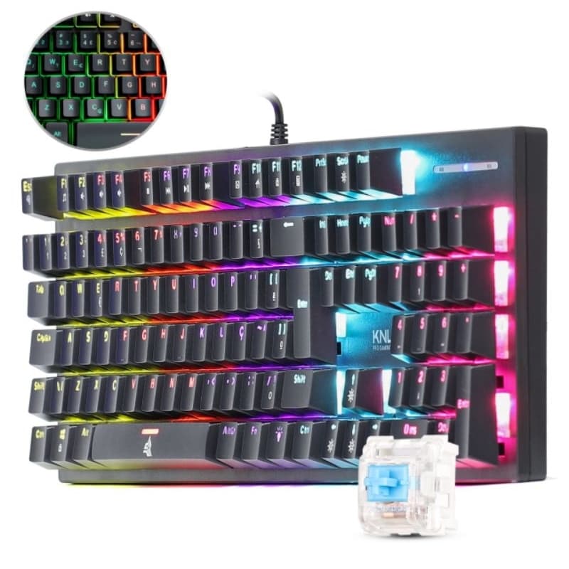 Teclado Mecânico Gamer KP-TE114 Com Switch Blue Led Rainbow Usb Pc Ps5 Xbox Original Knup