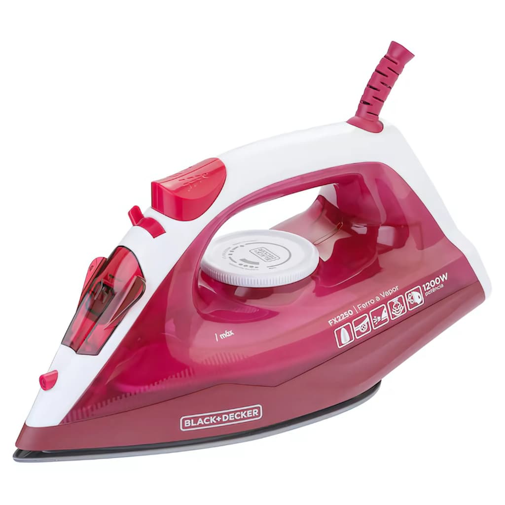 Ferro de Passar Roupas Elétrico a Vapor Black&Decker Base Antiaderente Branco e Rosa FX2250 110/127V