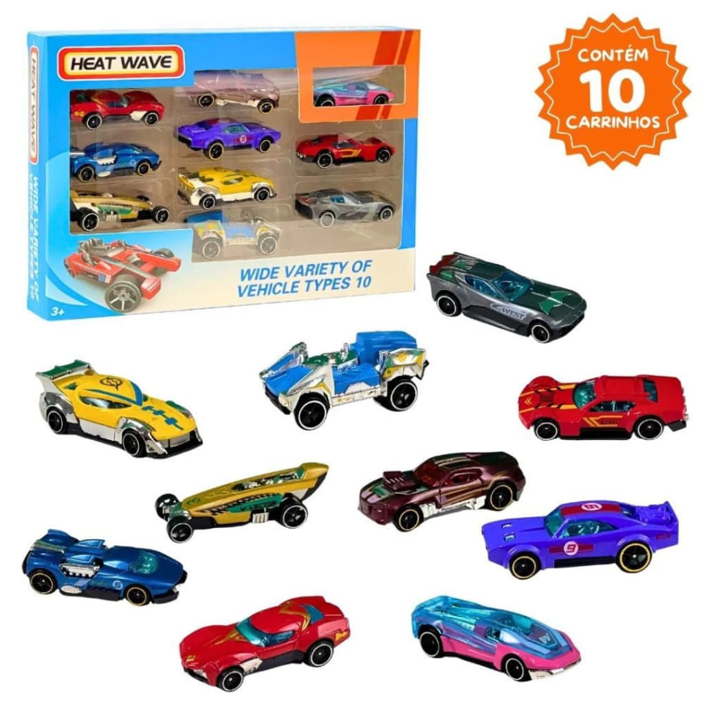 Kit com 10 ou 5 Carrinhos de Metal Coloridos Miniaturas Colecionáveis Hot Cars Heat Haves Mini Carrinhos