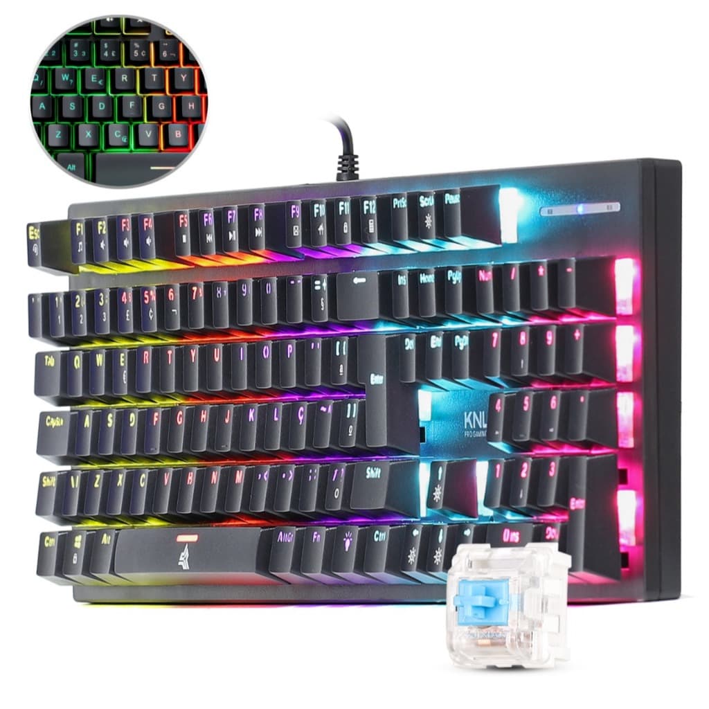 Teclado Mecânico Gamer Original Knup KP-TE114 Com Switch Blue Led Rainbow Usb Pc Ps5 Xbox