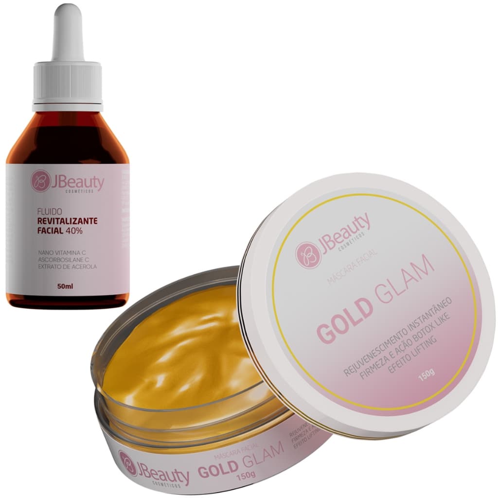 Combo JBeauty: Máscara Facial Ouro Gold Glam 150g + Fluido Facial Revitalizante Vitamina C 40% 50ml