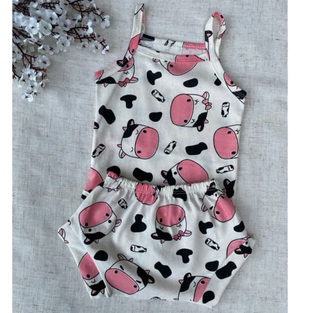 Conjunto De Roupa Para Bebê Menina  0 a 12 meses Body E Shorts Calcinha Tapa Fralda De Algodão Com Estampa Sortida Verão